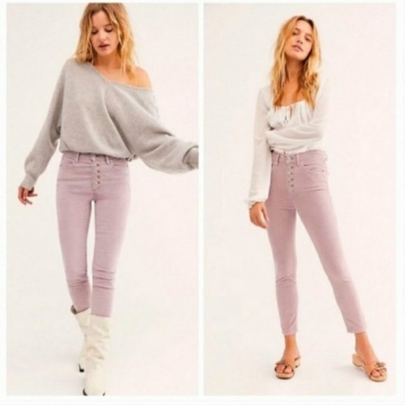 We The Free Pants - WE THE FREE 28 Button Fly Straight Ankle Pant Light Pink Corduroy